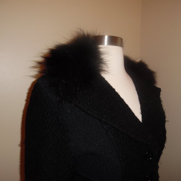 AnnaRita N Wool Real Fur Colar Wool Italy Black Buttoned Jacket Blaser Coat - Picture 4 of 16